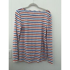 J.Crew Painter Tee Red White Blue Striped Boatneck Long Sleeve Top Sz L Cotton
